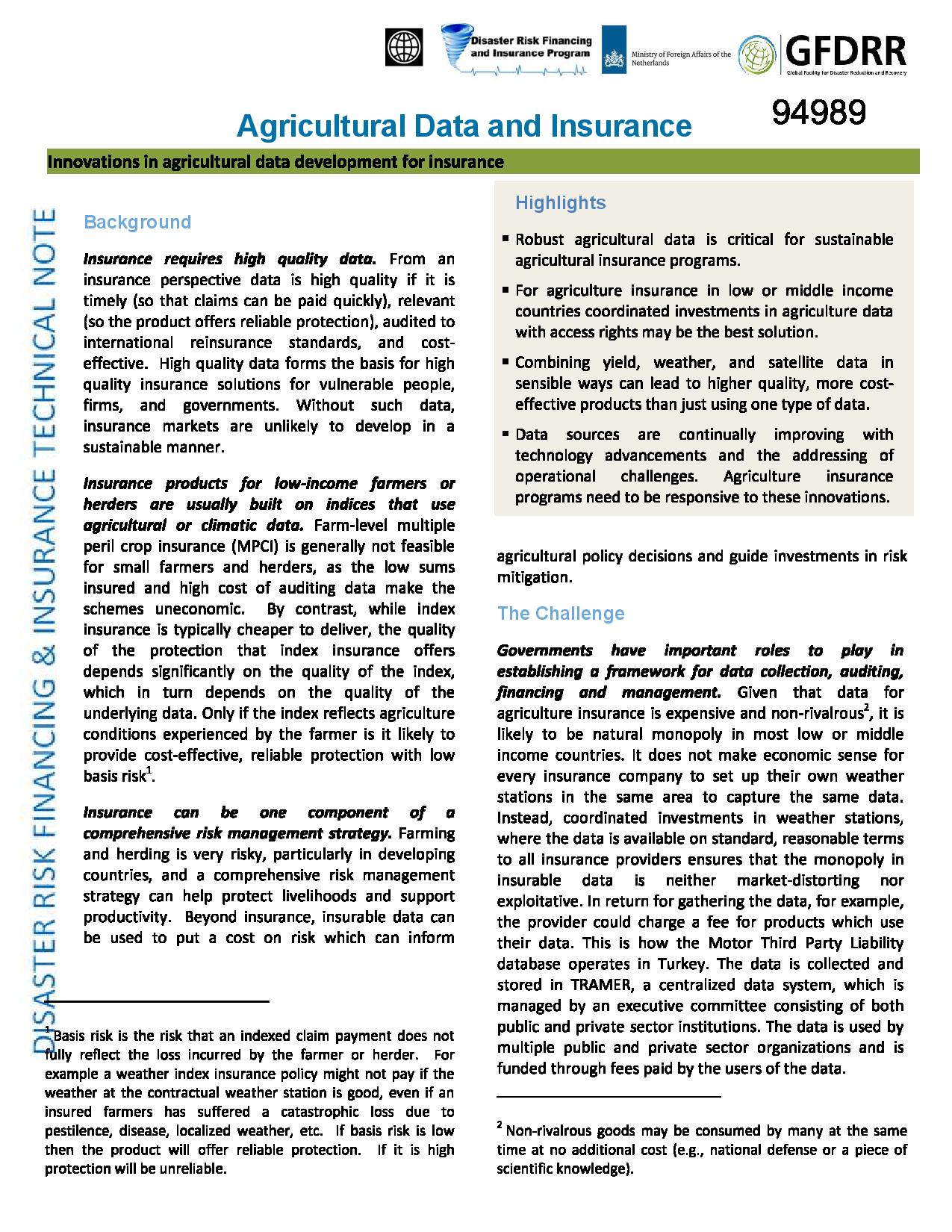 Agricultural Data and Insurance GFDRR